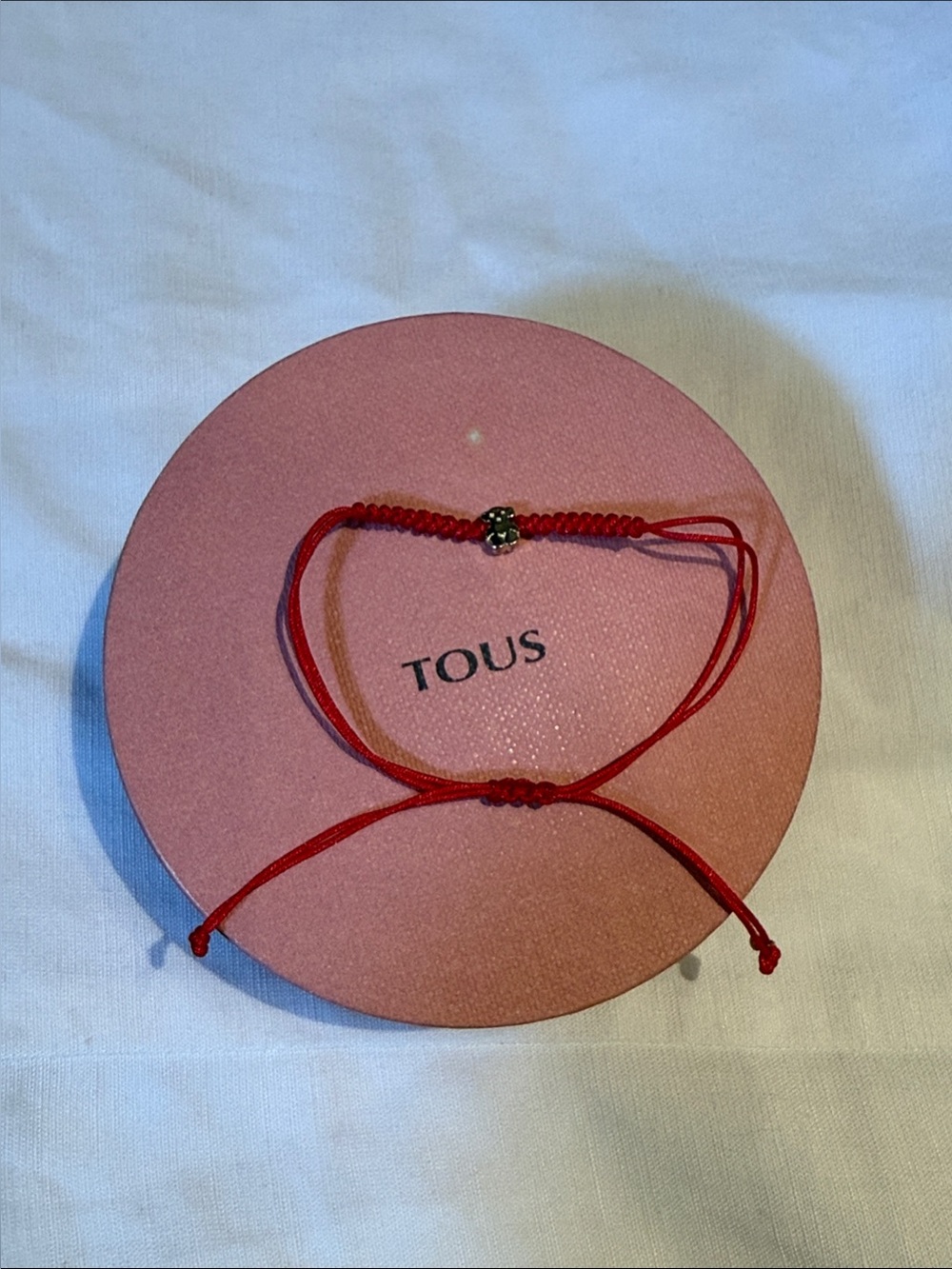 TOUS Red Cord Bracelet with Silver Bear Charm
